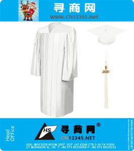 School Graduation Clothing Shiny White Graduation Gown Cap and Tassel